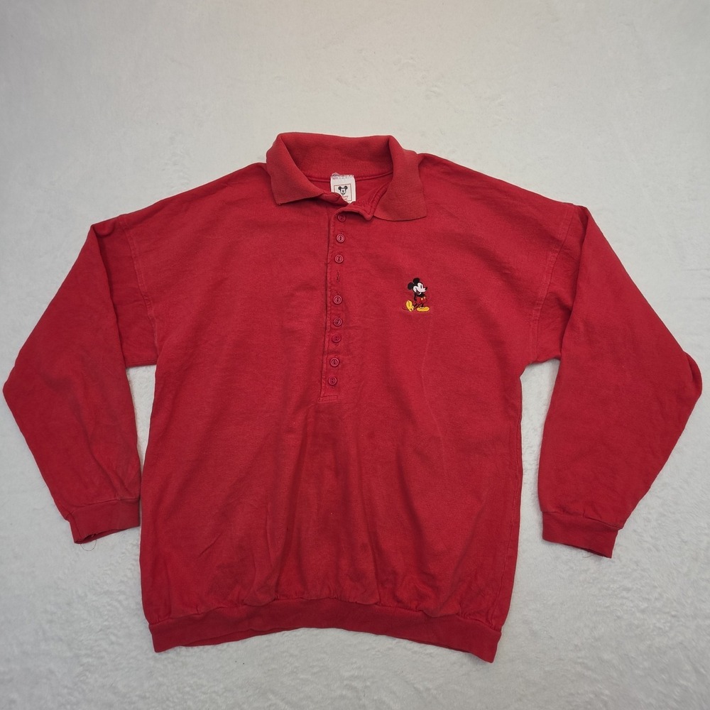 VTG Disney Embroidered Mickey Mouse Henley - Sz XL - Blue Tag Sweatshirt Pilling